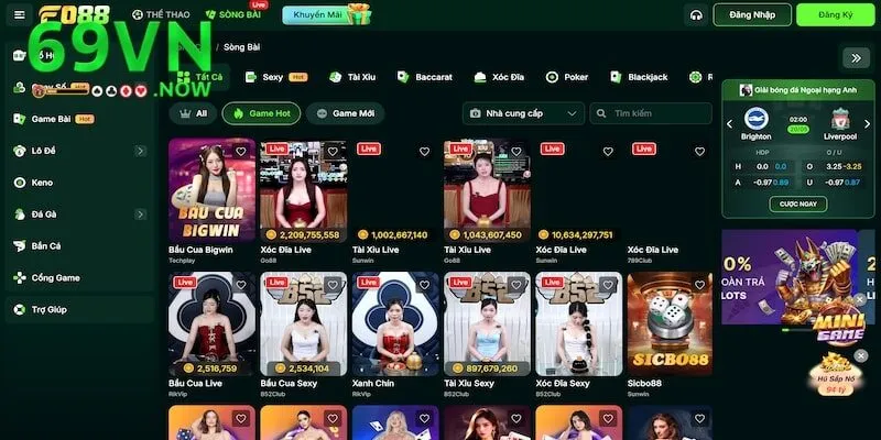 Nhiều trò chơi kịch tính trong chuyên mục live casino Fo88