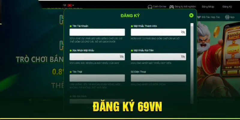 Đăng ký 69VN với bước điền thông tin cá nhân